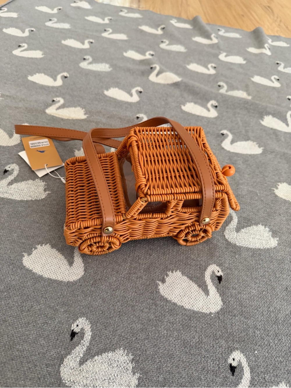 Tommy Bahama Wicker Car-Shaped Crossbody Bag in Warm Tan jeep truck - Picture 2 of 3